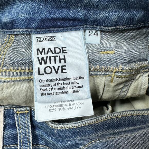 Closed NWT Skinny Pedal Pusher High Rise Jeans Mid Blue Size 24 Italy Distressed - Picture 8 of 12